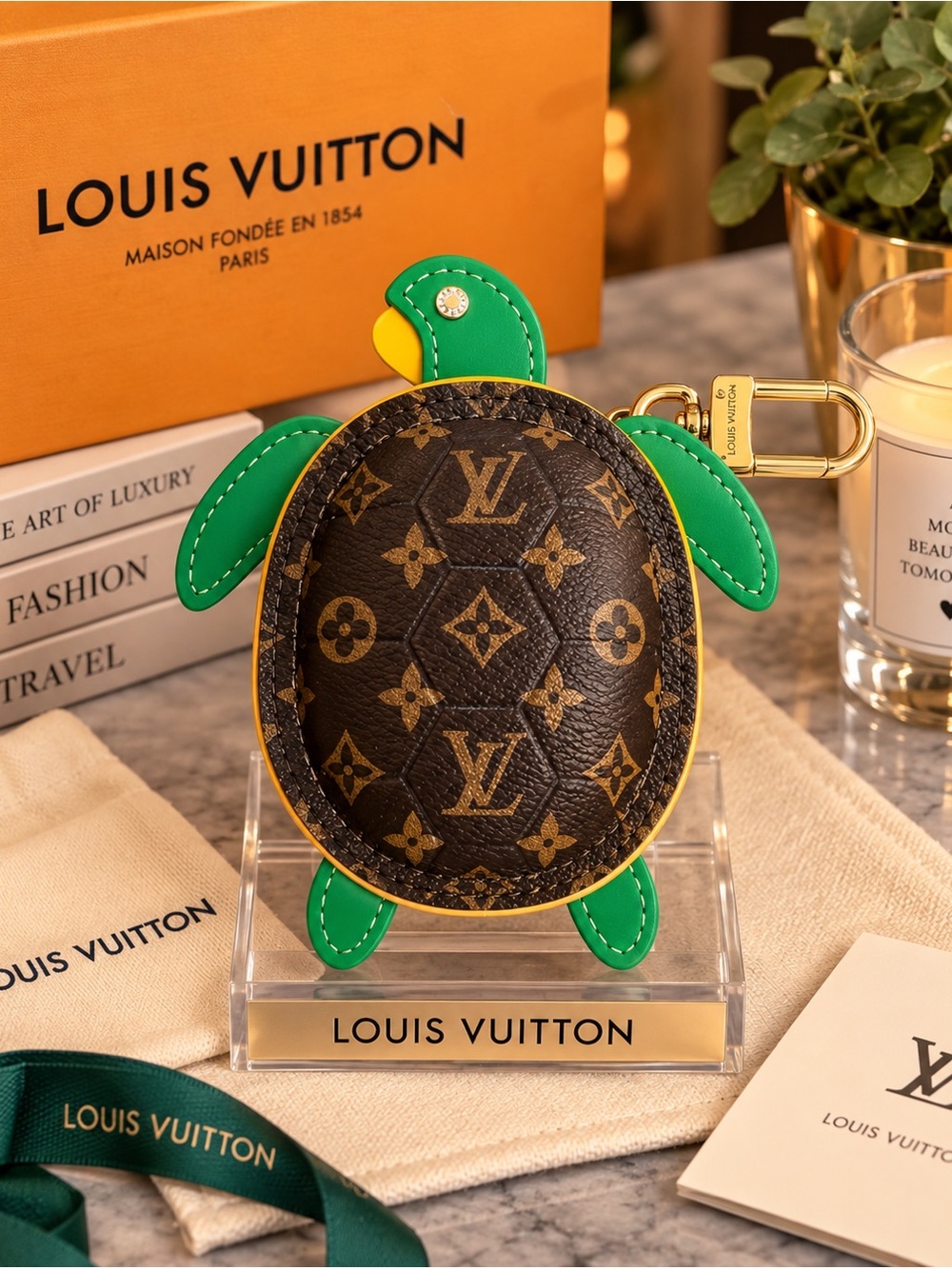 Green & Yellow Turtle Monogram Keychain Pouch